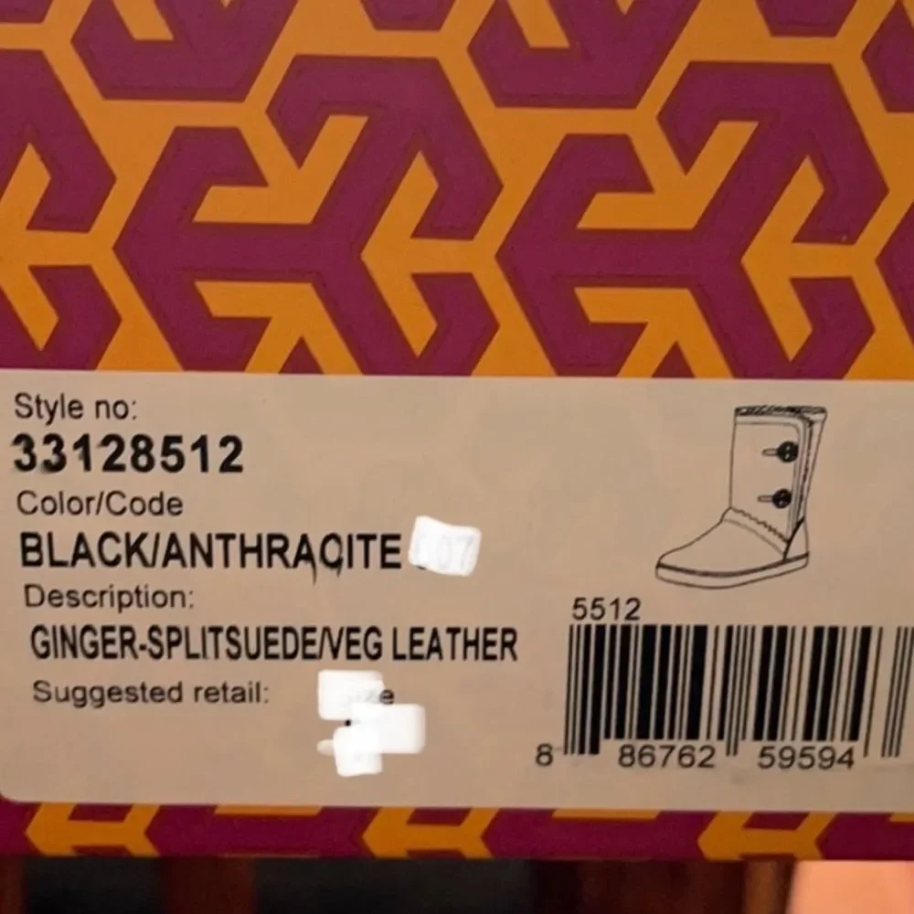 Tory Burch Black Winter Fur Boots with Logo Buttons 7.5